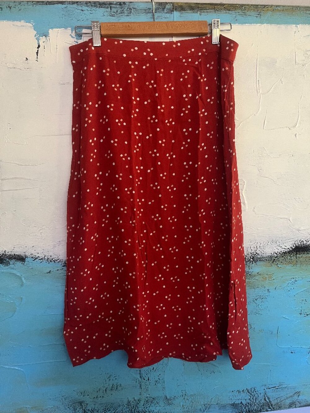 Madewell Red-Orange Polka Dot Midi Skirt Size 6 100% Viscose